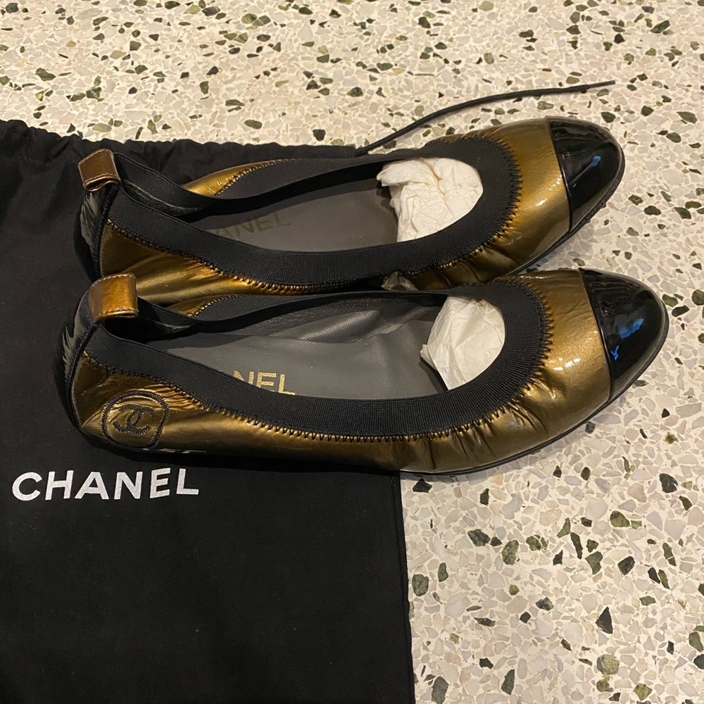 Chanel Gold Ballerina Shoes